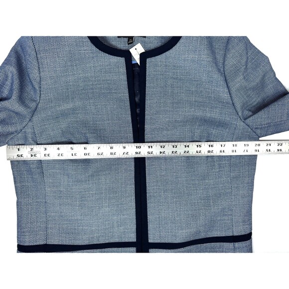Talbots Blazer Womens 12P Blue Textured Open Front Contrast Trim Detail Jacket - Picture 10 of 13